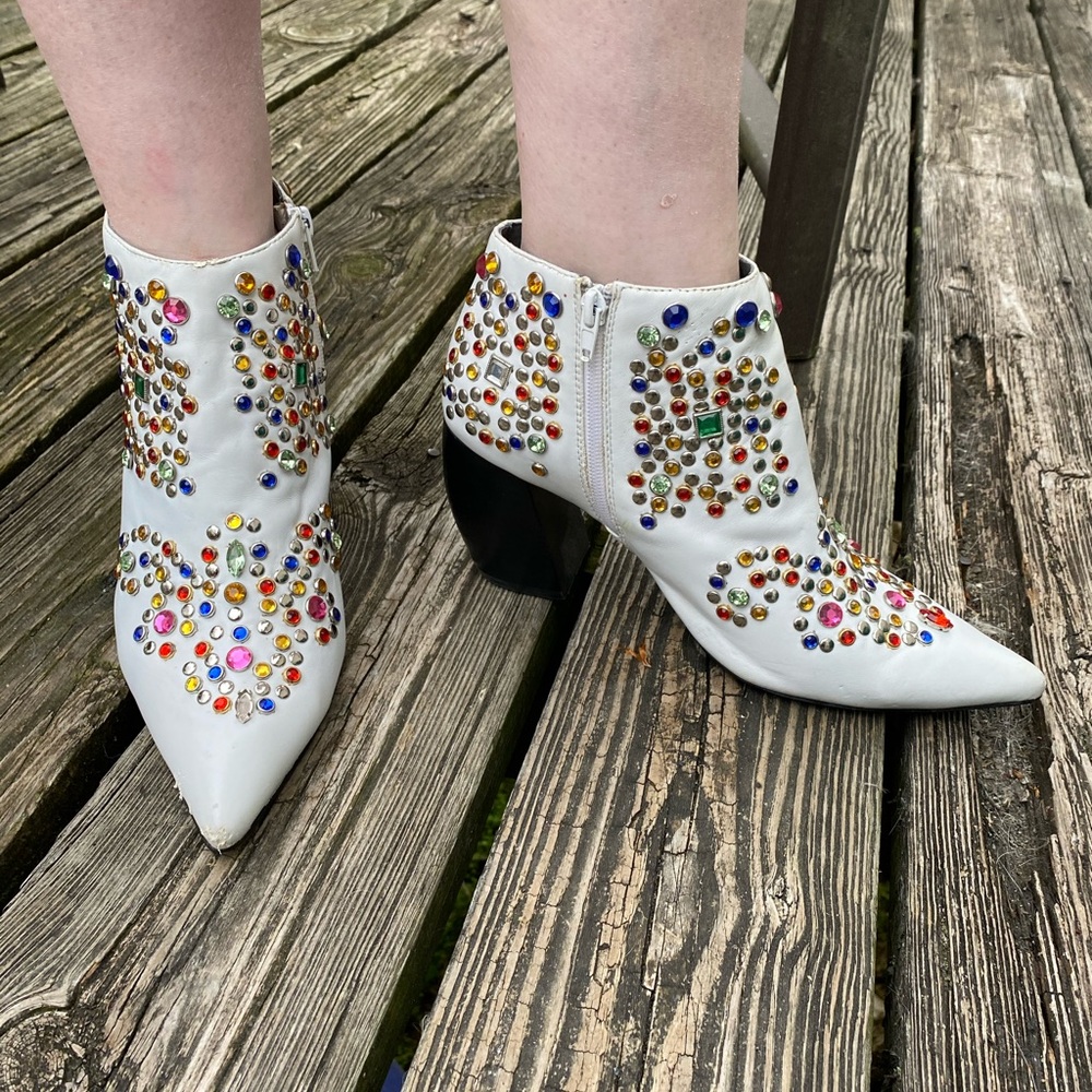Jeffrey Campbell Arliss Jeweled White Booties